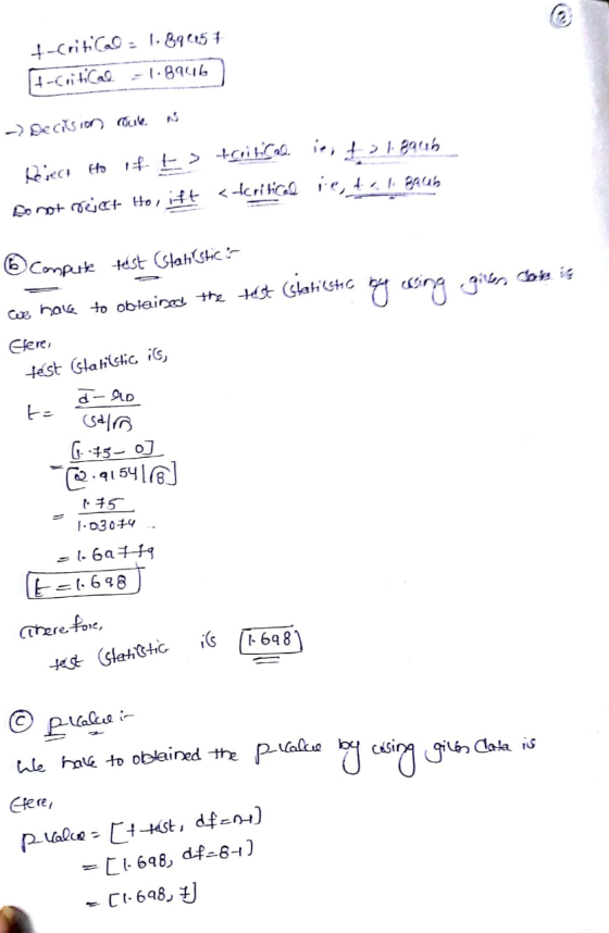 t-Critical = 1.894157 A-critical = 1.Baub - Decision mulle w Beject to if t > tcrtical ieit » 1.8946 Lo not reject Ho, ift <t