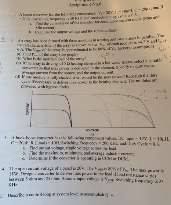 Assignment No.6 10mH, C-20μF, an 1. A boost converter as the following parameters: V,-20V, L Find the current spec of the ind