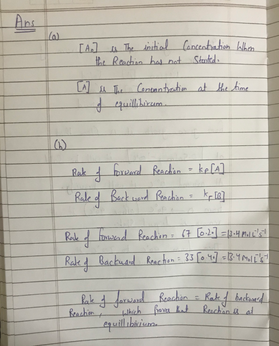 [ A ] the as The Reaction initial has not Concentration when started I - [A] is The Concentration at the time y equill birum.