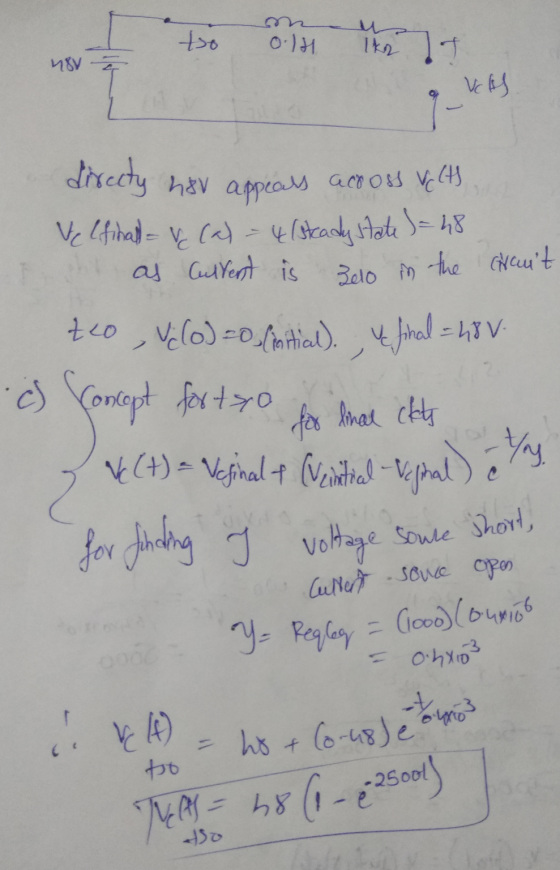 I to 14 h nov - T & Voks directy hav appears across vects. Velfinal = v(a) = 4(steady state ) = 48 as current is 2010 in the