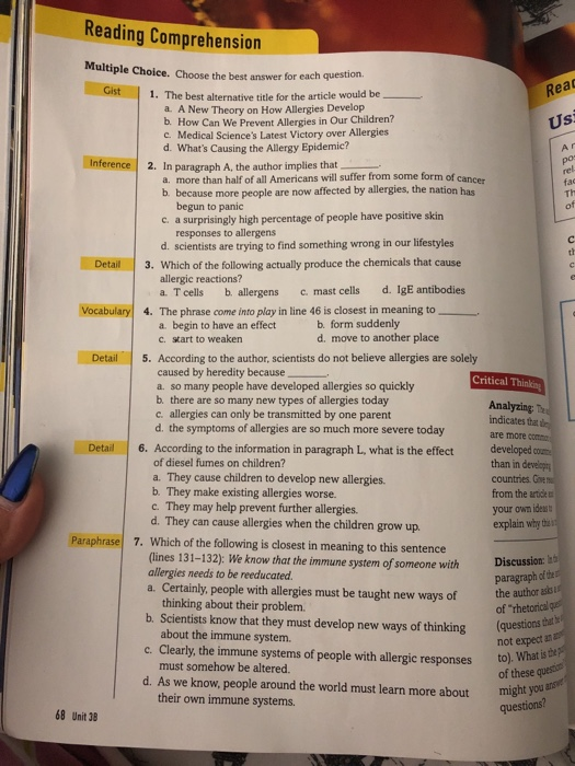 Reading Comprehension Multiple Choice. Choose the best answer for each question. Rea Usi por t 1. The best alternative title
