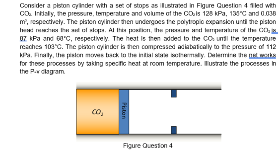 Consider a piston cylinder with a set of stops as illustrated in Figure Question 4 filled with CO2. Initially, the pressure,