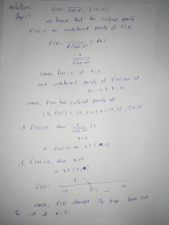 We Know solution: f(x): 1100-12, [-10, 10] slept we know that for Critical f(a)co ou undefined points of sai desa lain) poi