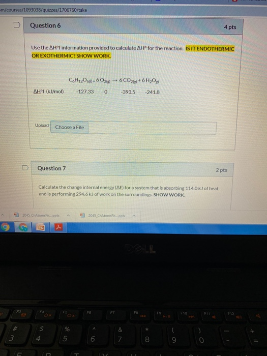 m/courses/1093038/quizzes/1706760/take Question 6 4 pts Use the AHF information provided to calculate AH® for the reaction. I