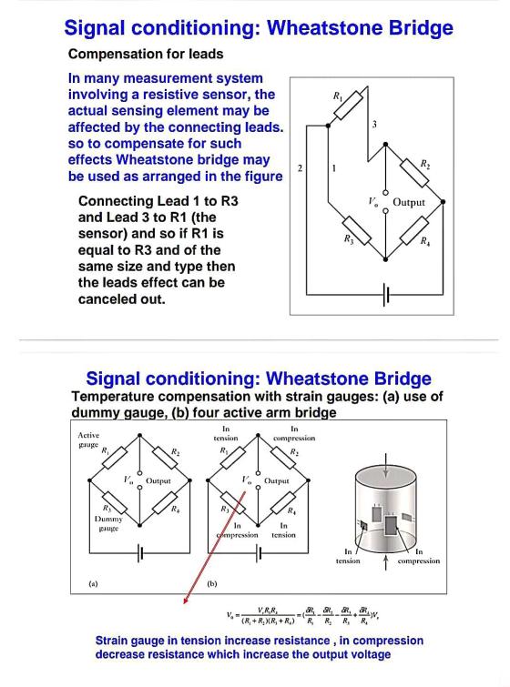 R 3 Signal conditioning: Wheatstone Bridge Compensation for leads In many measurement system involving a resistive sensor, th