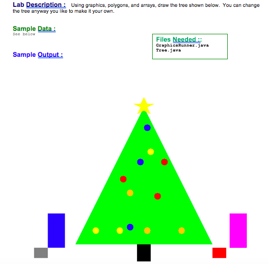 Lab Description: Using graphics, polygons, and arrays, draw the tree shown below. You can change the tree anyway you like to