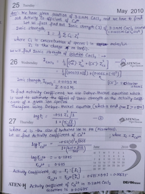 25 Tuesday Ans. We have glven solution 33 mM Cacl, and we -out Activity to deciertuce. May 2010 have to im Let us pist find B