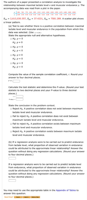 The authors of a paper presented a correlation analysis to investigate the relationship between maximal lactate level x and m