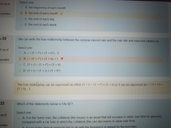 Select one 00 out of A the beginning of each month B. the end of each month question C. the end of each day D. the end of eac