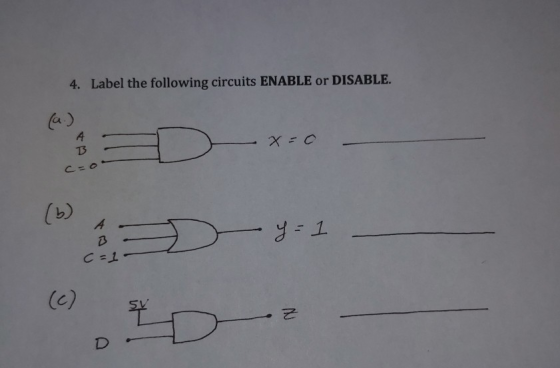 4. Label the following circuits ENABLE or DISABLE. 341 y = 1 (c) &