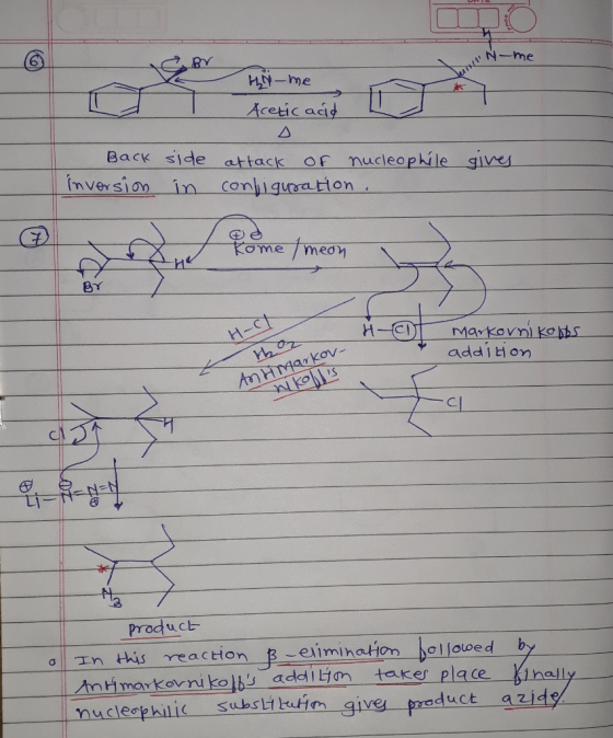 BY un N me Acetic acid Back side attack Of nucleophle gives (mversion in coniquration KOme meon BY H-त ০2 H Markovni kobbs ad