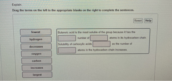 Explain. Drag the terms on the left to the appropriate blanks on the right to complete the sentences. Reset Help fewest hydro