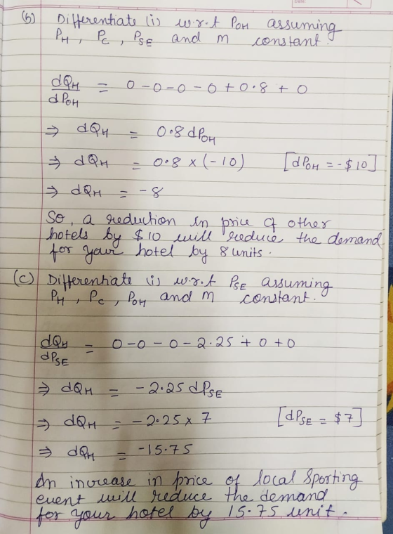 Differentiate li Phi Pc , PSE wirot POH and m assuming constant. dQH = 0-0-0 -0 +0.8+o dloh 7 dQH = 0.8 dpok dQH = 0.8 X (-10