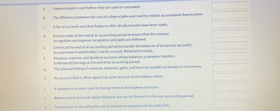 b. С. d Expenses paid in cash before they are used or consumed. The difference between the cost of a depreciable asset and it