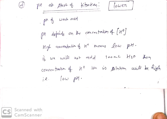 e pH at start of titration : lower .ph of weak acid ph depends on the concentration of [ut] High concentration of nt means lo