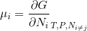 \mu_i =\frac{\partial G}{\partial N_i}_{T,P,N_{i\neq j}}