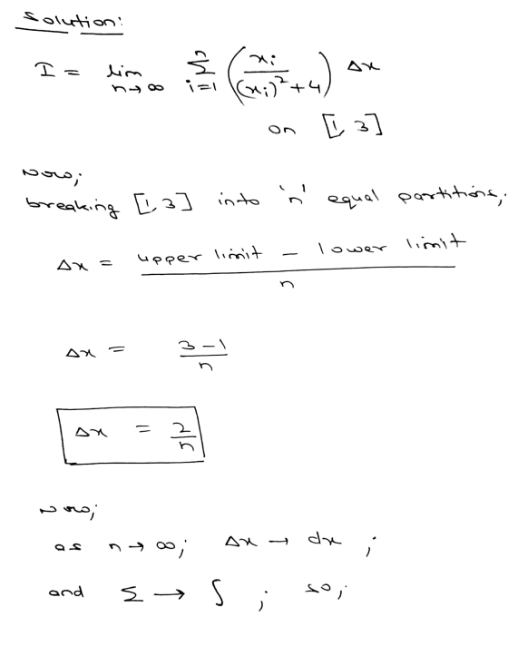 solution: - on [ 3 poro; breaking [3 ] into n equal partitions, - upper limit lower limit an= ax= 3 word; as n700; Ax - dx ;