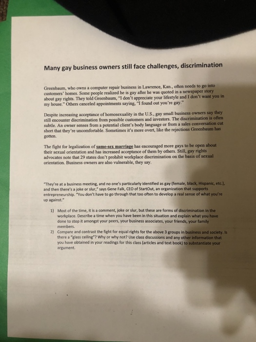 Many gay business owners still face challenges, discrimination Greenbaum, who owns a computer repair business in Lawrence, Ka