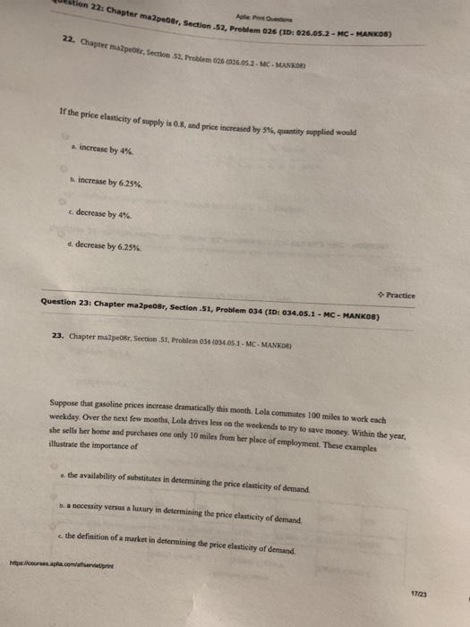22: Chapter Agla Print Questions mazpeosr, Section .S2, problem 026 (D:026.05.2-MC - MANKOS) 22. Chapter p mazpeoBr. Section