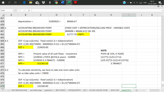 12 e 9 W ? v . 1* 06-17 ENG 01-02-2070 24 1478 A A B C E F G H 457 458 depreciation = 520000/6 = 86666.67 459 ACCOUNTING BREA