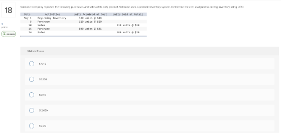 Salmone Company reported the following purchases and sales of its only product Salmone uses a criodic inventory system. Deter