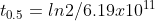 t_{0.5}=ln2/6.19x10^{11}
