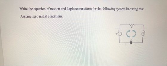 Write the equation of motion and Laplace transform for the following system knowing that Assume zero initial conditions.
