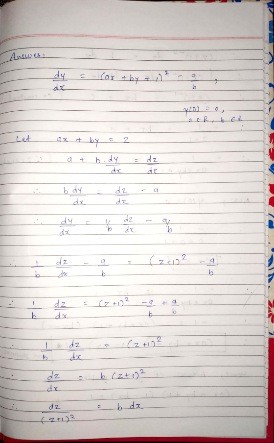 Answers dy da Car & by + 1 9 b 400) b ER Let + z by body da at dz de a b dy dx dz da dy da 12 b dz da of a da da (z+12 a b b