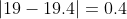 \left | 19 -19.4 \right | = 0.4