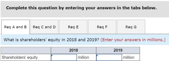 Complete this question by entering your answers in the tabs below. Req A and B Req C and D Req E ReqF Req G What is sharehold