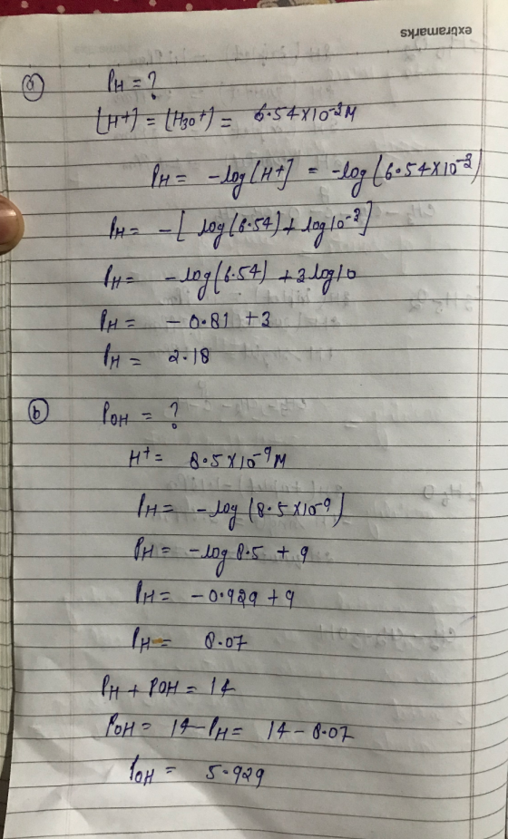 sylewejgxə 14=? +H+) = (20+) = 65481044 Pr= -day (H+] = -log (6.5 4X107 hotea - I loy [854) 4 dog lo?? the dog (6.54) +24910