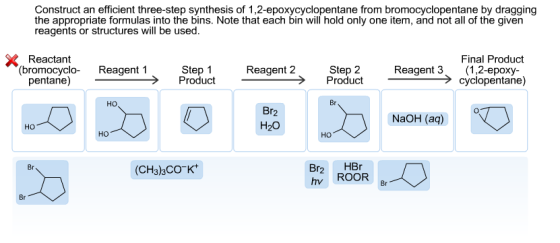 Construct an efficient three-step synthesis of 1,2