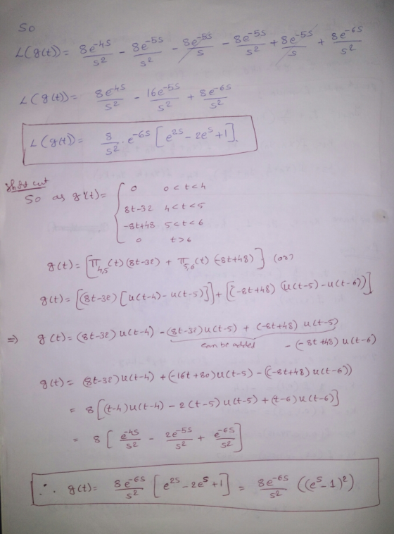 So se 6-65 80-55 + L(8 (t) = 8ets 8e5s - Set 86-55 52 + 8 e5s s s2 S2 se LCg (t)= sets S2 16e-5s + 86-65 s? sa 25 8 é-65 L(g(