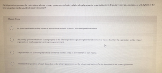 GASB provides guidance for determining when a primary government should include a legally separate organization in its financ