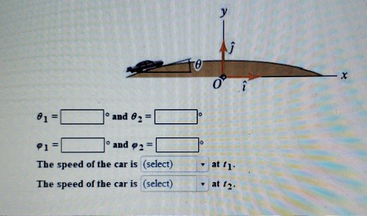 and 91 The speed of the car is (select) at t The speed of the car is (select) at t2