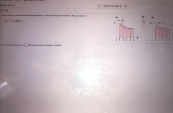 Score: 0 of 1 pt 2 of 3 (0 complete 5.1.24 Use the figures to calculate the left and right Riemann sums for on the given inte