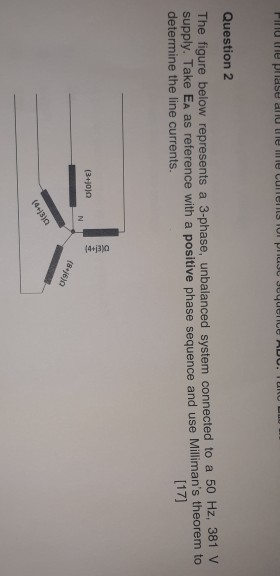 (4+i3)0 Finu trie bnase alu uie l e CUTents iU TIし ALDU. TUILU Question 2 The figure below represents a 3-phase, unbalanced s