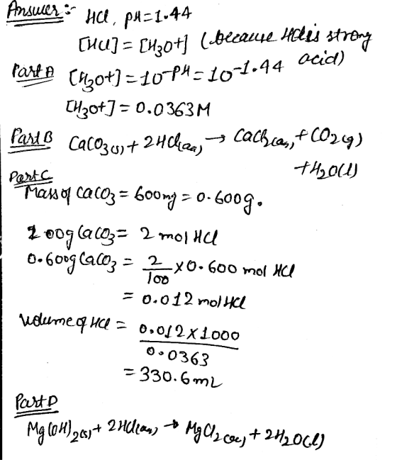 Ansullt - HU, P4=1.44 [HU] = [H20+1 (because Heles strong Parfa (130+)=10-PH-10-1.44 acid) (H20] = 0.0363M Part B Cacoz ws+24