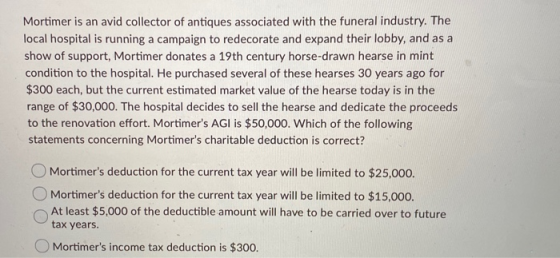 Mortimer is an avid collector of antiques associated with the funeral industry. The local hospital is running a campaign to r