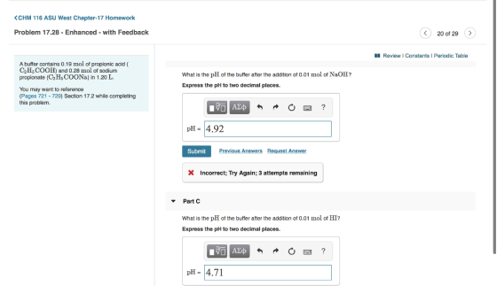 <CHM 116 ASU West Chapter-17 Homework Problem 17.28 - Enhanced - with Feedback 20 of 29 Review Constants | Periodic Table A b