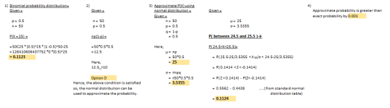 1) Binomial probability distributions Given 2) Givena Given = Approximate probability is greater than exact probability by 0.