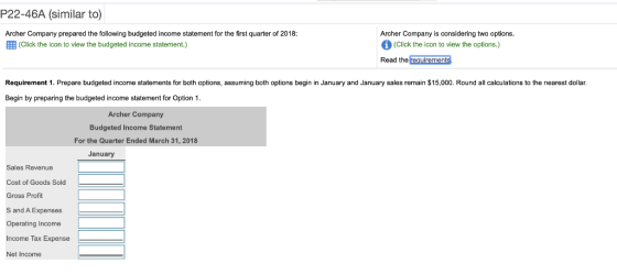 P22-46A (similar to) Archer Company prepared the following budgeted income statement for the first quarter of 2018: (Click th
