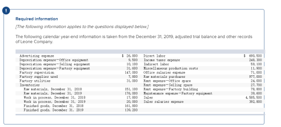 Required information [The following information applies to the questions displayed below.) The following calendar year-end in