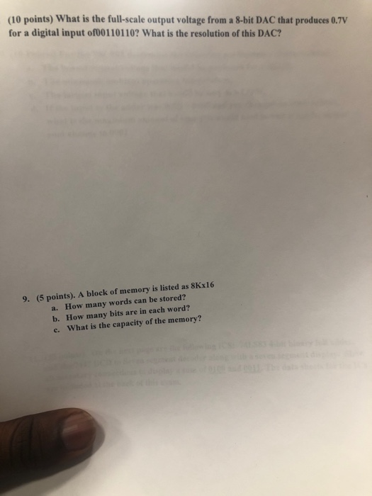 (10 points) What is the full-scale output voltage from a 8-bit DAC that produces 0.7V for a digital input of00110110? What is
