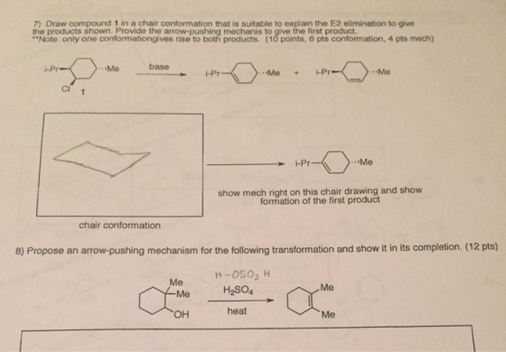 Draw compound 1 in a chair conformation that is su