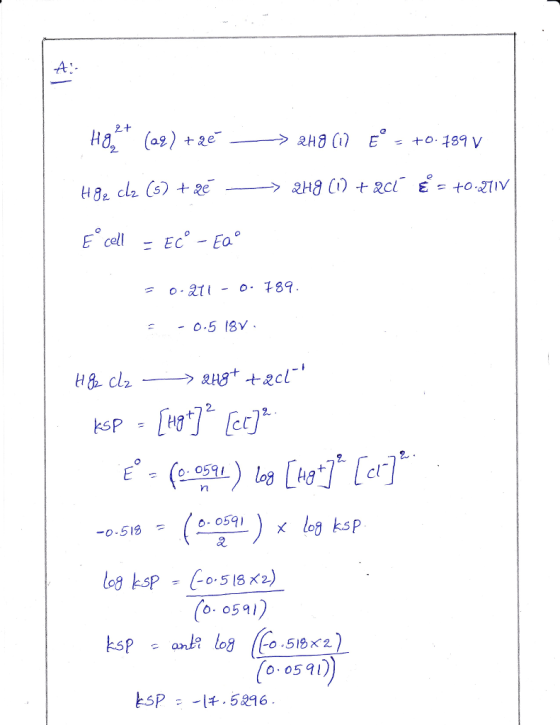 A: 0.5 1SV 2 2 E0 0591 ( 으:0591 -o . 5 is o59 ksp。anh log (e.sex2) 0 0591)