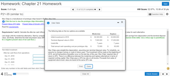 Save Homework: Chapter 21 Homework Score: 0 of 4 pts P21-35 (similar to) 11 of 12 (11 complete) HW Score: 52.87%, 15.86 of 30