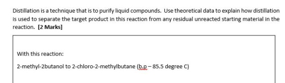 Distillation is a technique that is to purify liquid compounds. Use theoretical data to explain how distillation is used to s
