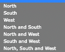 North South West North and South North and West South and West North, South and West