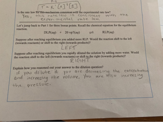 Tr=K [A] ² [B]) Is the rate law for this mechanism consistent with the experimental rate law? Yes, this rate law is consiste